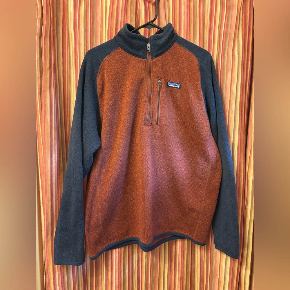 Patagonia Men's Zip-Up Sweater in Rust and Charcoal